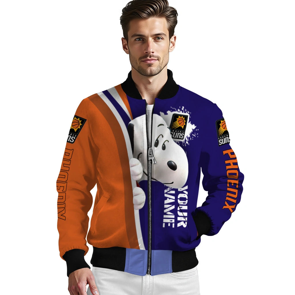 personalized phoenix suns snoopy head purple bomber jacket high quality personalized phoenix suns snoopy head purple bomber jacket high quality