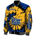 personalized pittsburgh panthers burst splatter royal blue varsity jacket best selling