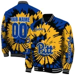 personalized pittsburgh panthers burst splatter royal blue varsity jacket best selling
