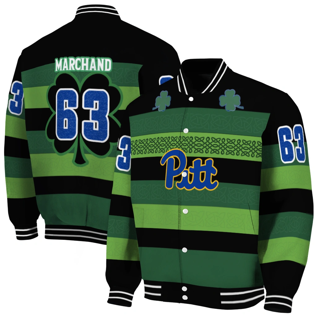 personalized pittsburgh panthers clover green lines green black varsity jacket fashion forward personalized pittsburgh panthers clover green lines green black varsity jacket fashion forward