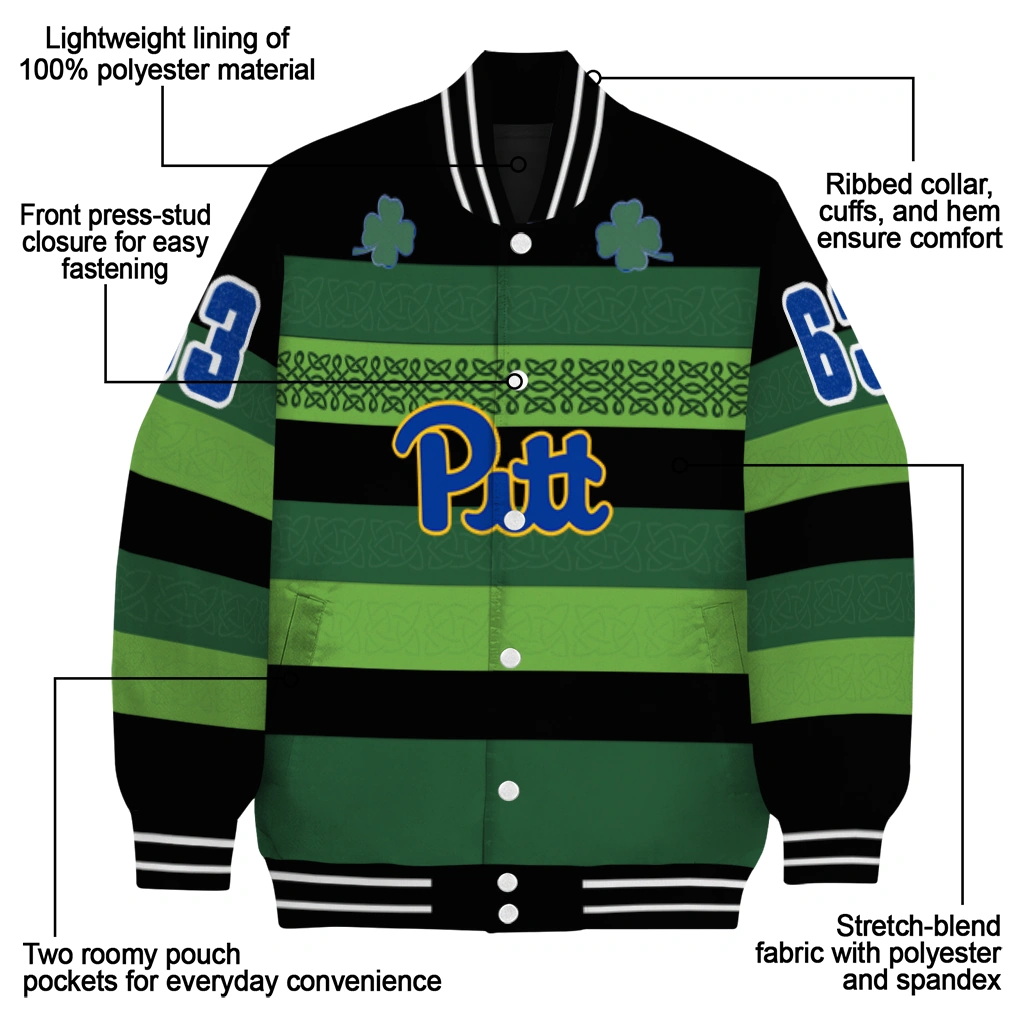 personalized pittsburgh panthers clover green lines green black varsity jacket new arrival personalized pittsburgh panthers clover green lines green black varsity jacket new arrival