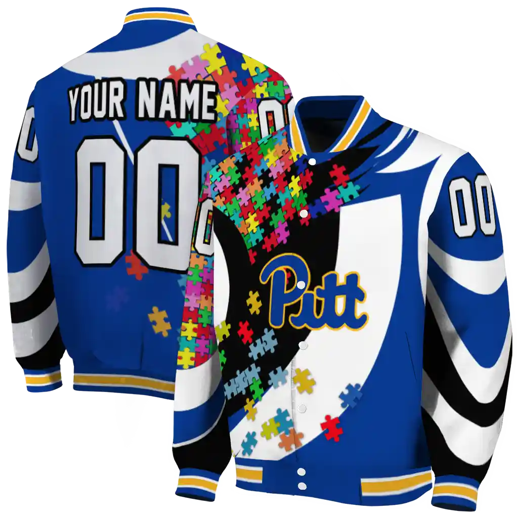 personalized pittsburgh panthers stars and stripes slashes royal blue varsity jacket fashion forward personalized pittsburgh panthers stars and stripes slashes royal blue varsity jacket fashion forward