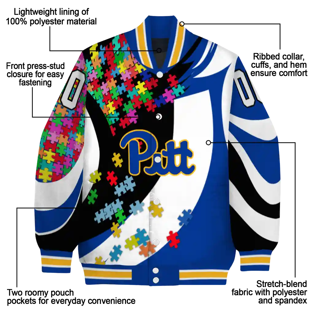 personalized pittsburgh panthers stars and stripes slashes royal blue varsity jacket new arrival personalized pittsburgh panthers stars and stripes slashes royal blue varsity jacket new arrival