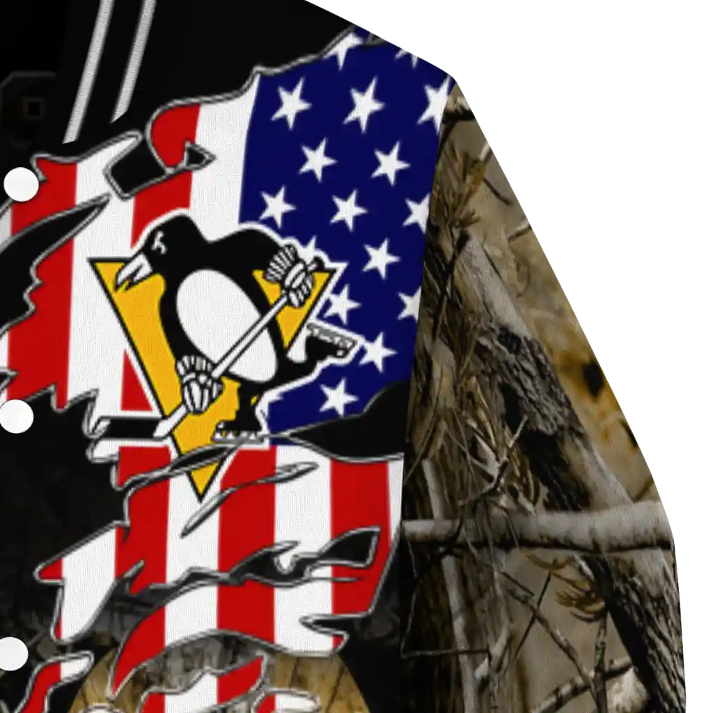 personalized pittsburgh penguins patriot deer camouflage varsity jacket premium grade personalized pittsburgh penguins patriot deer camouflage varsity jacket premium grade