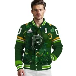 personalized pittsburgh pirates shamrock vortex green varsity jacket best selling