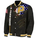 personalized pittsburgh pirates us flag claws black varsity jacket best selling