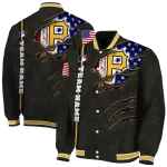 personalized pittsburgh pirates us flag claws black varsity jacket best selling