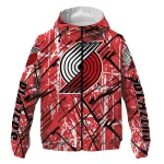 personalized portland trail blazers brushstroke pattern red windbreaker jacket best selling