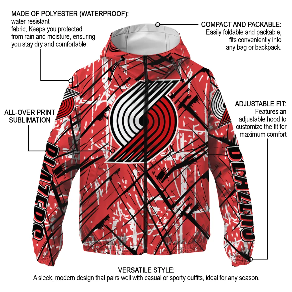 personalized portland trail blazers brushstroke pattern red windbreaker jacket new arrival personalized portland trail blazers brushstroke pattern red windbreaker jacket new arrival
