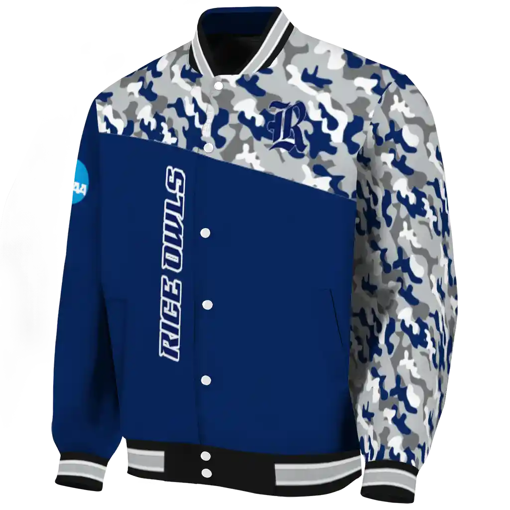 personalized rice owls camouflage splash navy blue varsity jacket best selling personalized rice owls camouflage splash navy blue varsity jacket best selling