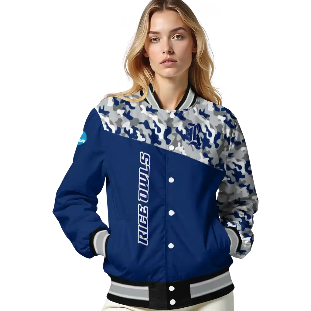 personalized rice owls camouflage splash navy blue varsity jacket latest model personalized rice owls camouflage splash navy blue varsity jacket latest model