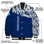 personalized rice owls camouflage splash navy blue varsity jacket best selling