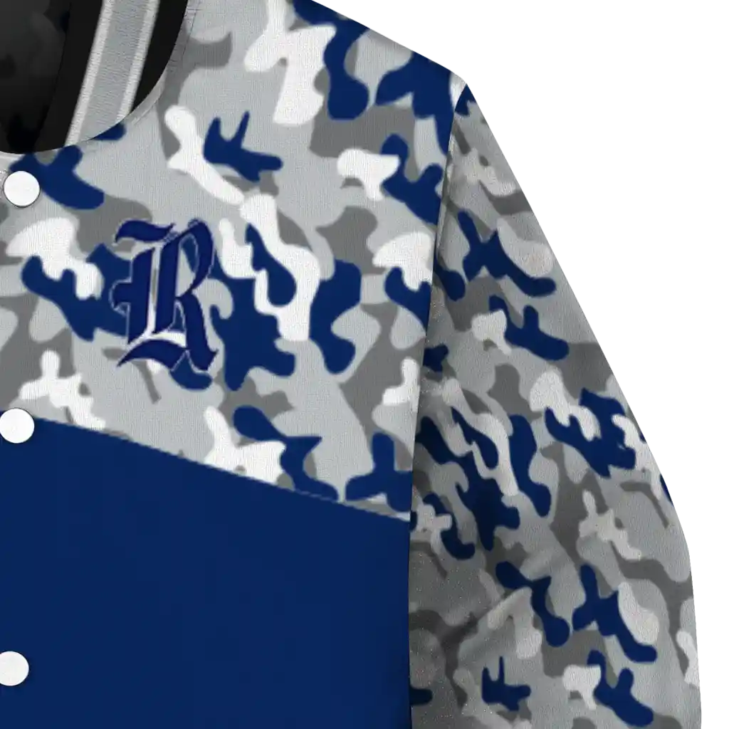 personalized rice owls camouflage splash navy blue varsity jacket premium grade personalized rice owls camouflage splash navy blue varsity jacket premium grade