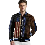 personalized rice owls flag wood brown varsity jacket best selling