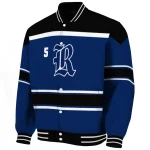 personalized rice owls stripe statement navy blue black varsity jacket best selling