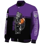 personalized sacramento kings groot football purple black varsity jacket best selling