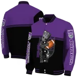 personalized sacramento kings groot football purple black varsity jacket best selling