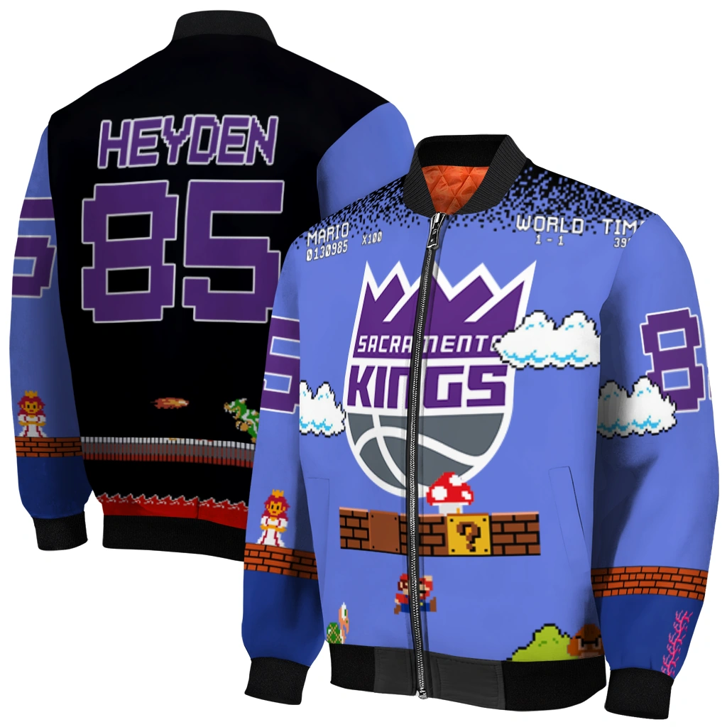 personalized sacramento kings mario blocks blue black bomber jacket best selling personalized sacramento kings mario blocks blue black bomber jacket best selling