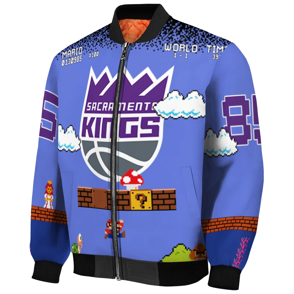 personalized sacramento kings mario blocks blue black bomber jacket fashion forward personalized sacramento kings mario blocks blue black bomber jacket fashion forward