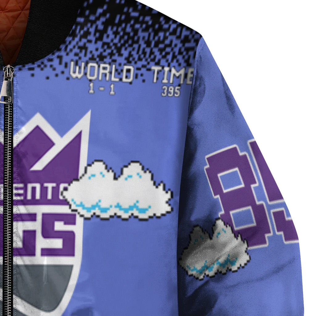 personalized sacramento kings mario blocks blue black bomber jacket premium grade personalized sacramento kings mario blocks blue black bomber jacket premium grade