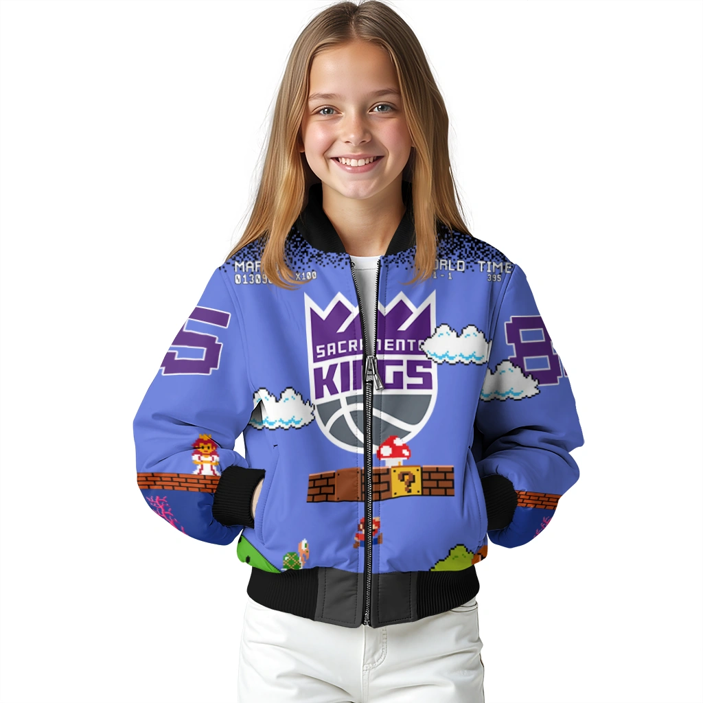 personalized sacramento kings mario blocks blue black bomber jacket top rated personalized sacramento kings mario blocks blue black bomber jacket top rated