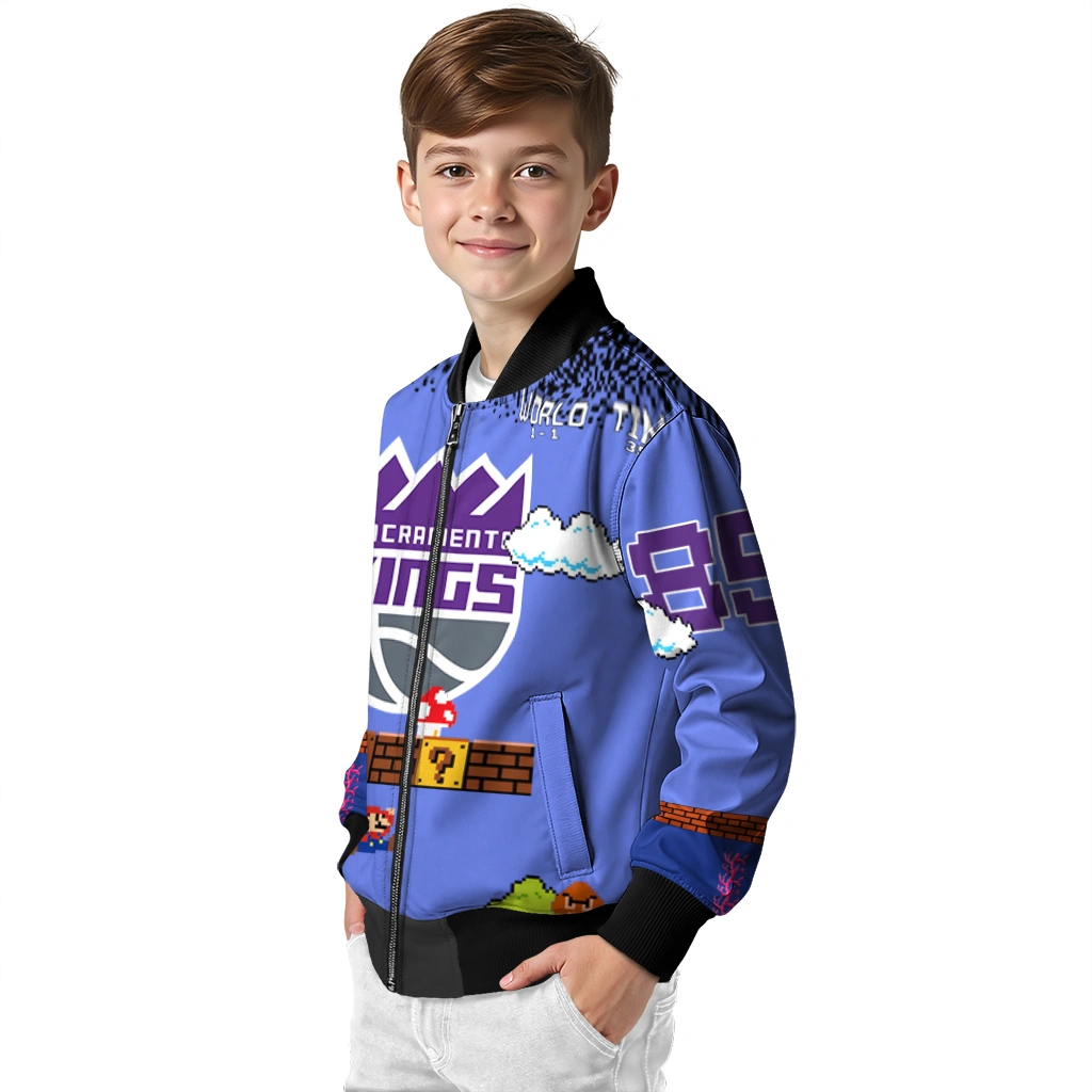 personalized sacramento kings mario blocks blue black bomber jacket trendy personalized sacramento kings mario blocks blue black bomber jacket trendy