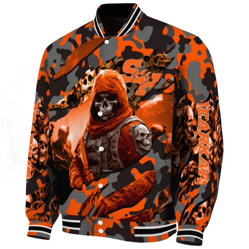 personalized sam houston bearkats skull horde orange varsity jacket best selling personalized sam houston bearkats skull horde orange varsity jacket best selling