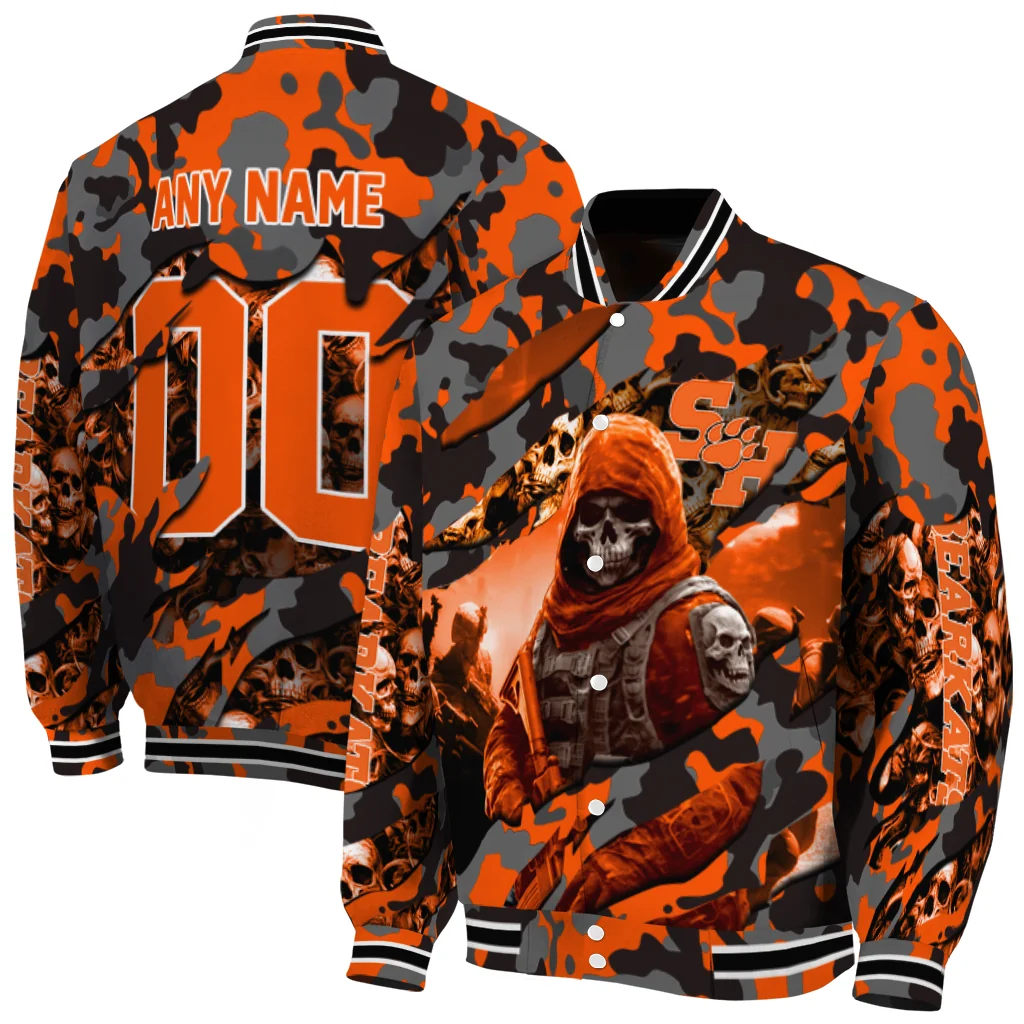 personalized sam houston bearkats skull horde orange varsity jacket fashion forward personalized sam houston bearkats skull horde orange varsity jacket fashion forward