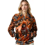 personalized sam houston bearkats skull horde orange varsity jacket best selling