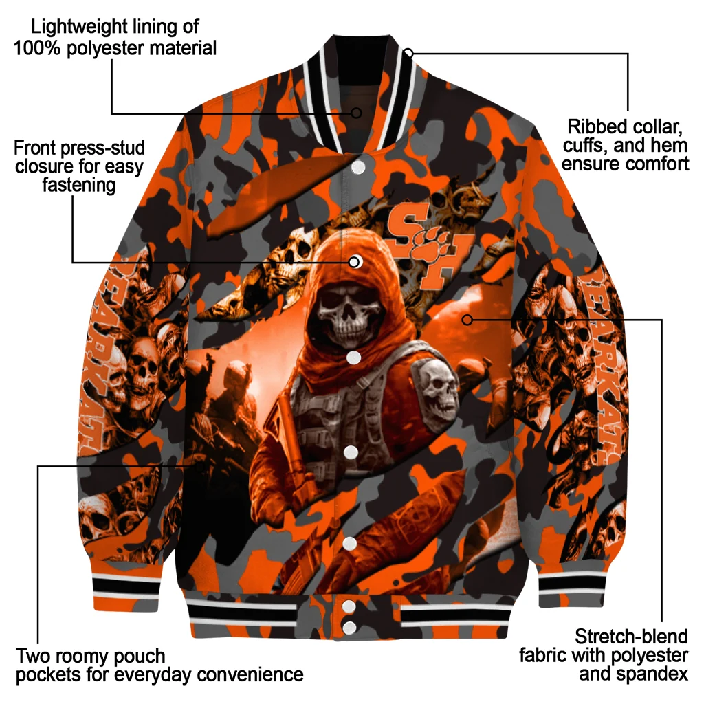 personalized sam houston bearkats skull horde orange varsity jacket new arrival personalized sam houston bearkats skull horde orange varsity jacket new arrival