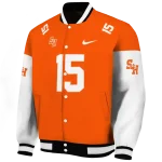 personalized sam houston bearkats team patch orange varsity jacket best selling