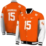 personalized sam houston bearkats team patch orange varsity jacket best selling