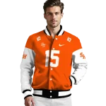personalized sam houston bearkats team patch orange varsity jacket best selling