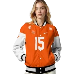 personalized sam houston bearkats team patch orange varsity jacket best selling