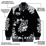 personalized san antonio spurs burst splatter silver varsity jacket best selling