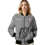 personalized san antonio spurs claw accent grey bomber jacket best selling