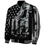personalized san antonio spurs star stripes silver black varsity jacket best selling