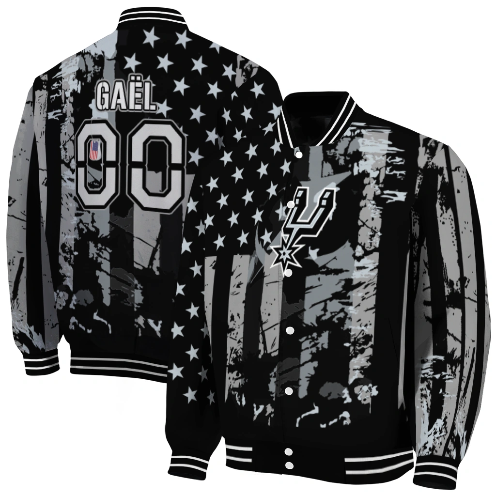 personalized san antonio spurs star stripes silver black varsity jacket fashion forward personalized san antonio spurs star stripes silver black varsity jacket fashion forward