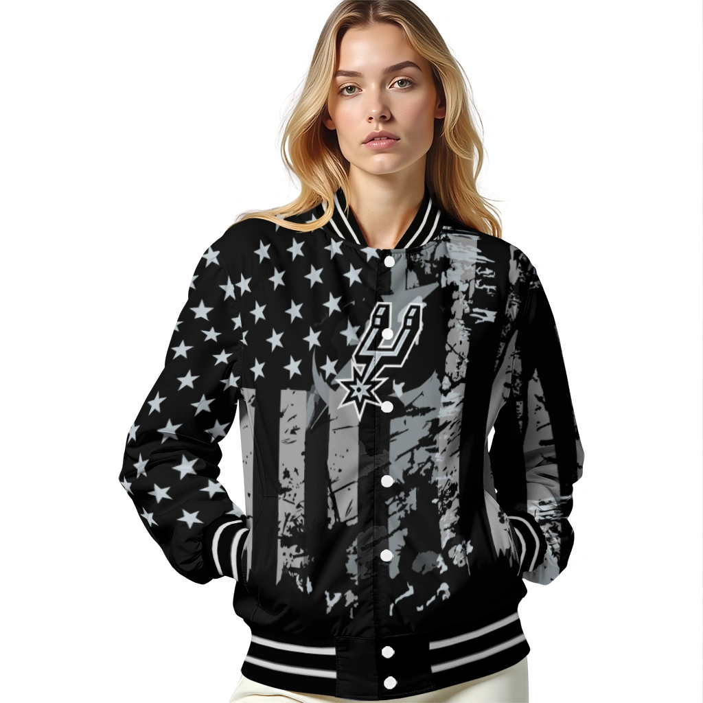 personalized san antonio spurs star stripes silver black varsity jacket latest model personalized san antonio spurs star stripes silver black varsity jacket latest model
