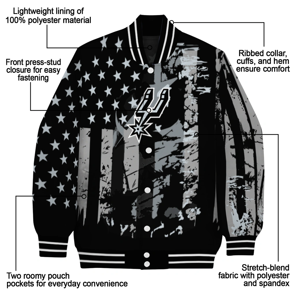 personalized san antonio spurs star stripes silver black varsity jacket new arrival personalized san antonio spurs star stripes silver black varsity jacket new arrival