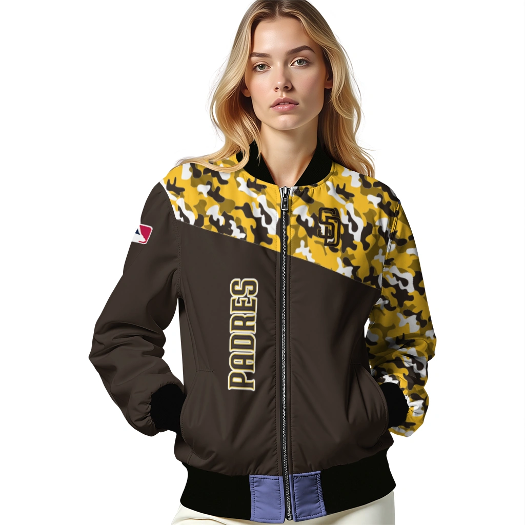 personalized san diego padres camouflage print brown bomber jacket latest model personalized san diego padres camouflage print brown bomber jacket latest model