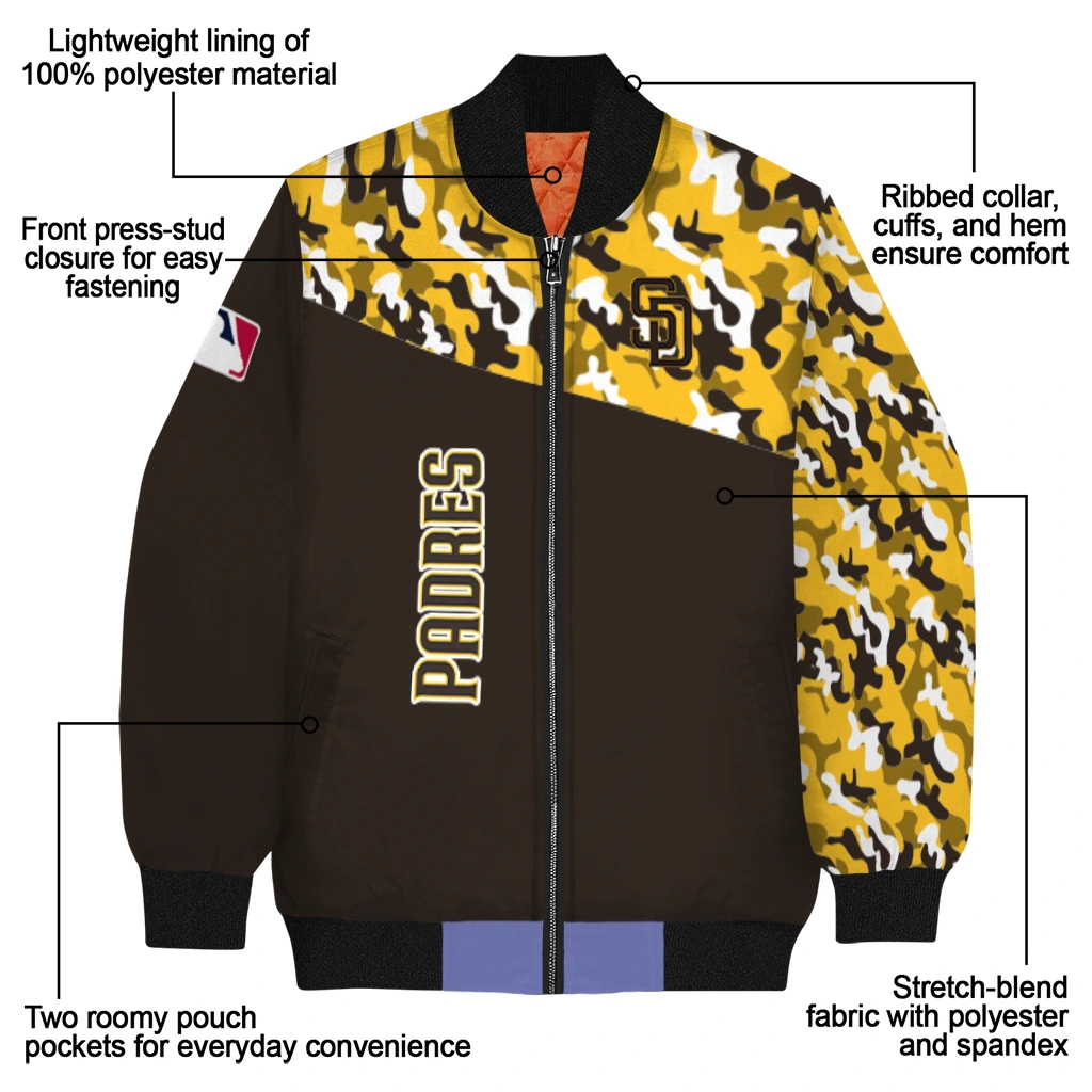 personalized san diego padres camouflage print brown bomber jacket new arrival personalized san diego padres camouflage print brown bomber jacket new arrival
