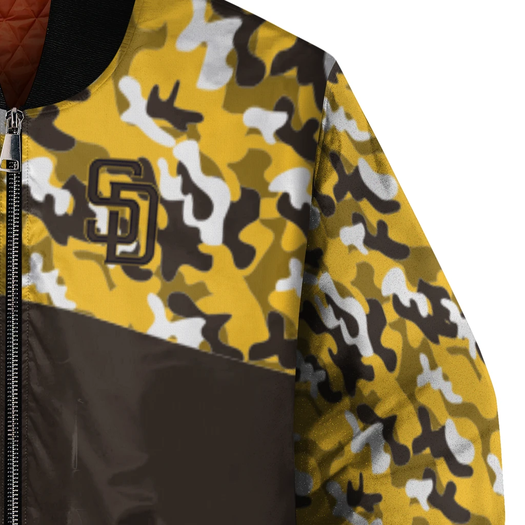 personalized san diego padres camouflage print brown bomber jacket premium grade personalized san diego padres camouflage print brown bomber jacket premium grade