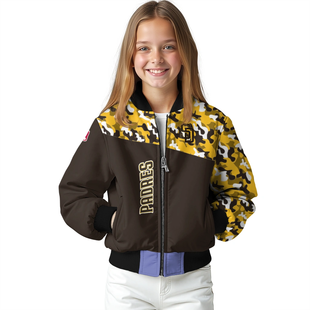 personalized san diego padres camouflage print brown bomber jacket top rated personalized san diego padres camouflage print brown bomber jacket top rated