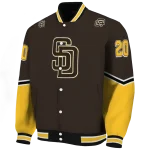 personalized san diego padres chevron style brown varsity jacket best selling