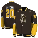 personalized san diego padres chevron style brown varsity jacket best selling