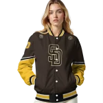 personalized san diego padres chevron style brown varsity jacket best selling