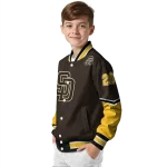personalized san diego padres chevron style brown varsity jacket best selling
