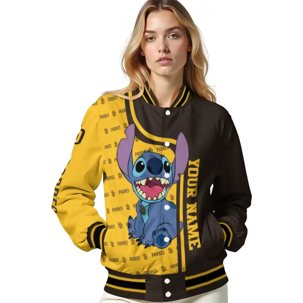 personalized san diego padres stitch laughing brown varsity jacket latest model personalized san diego padres stitch laughing brown varsity jacket latest model