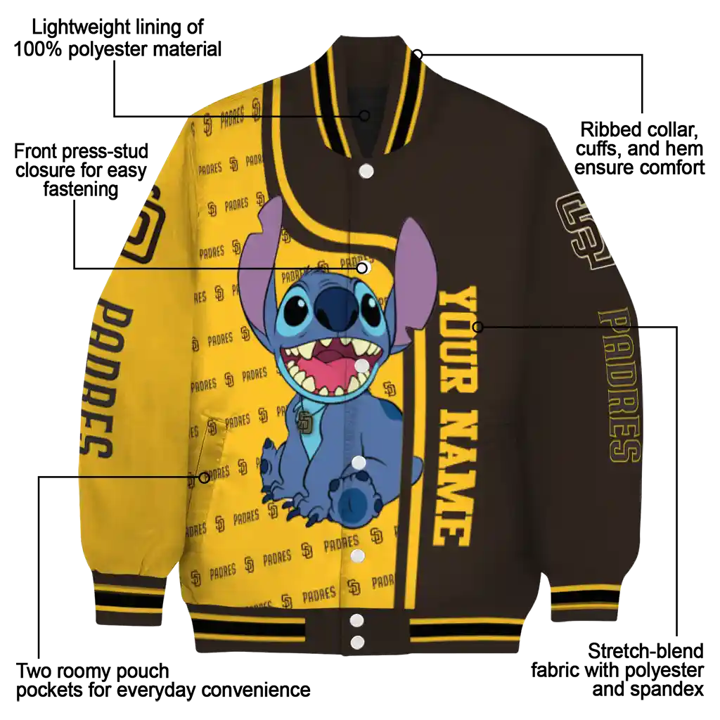 personalized san diego padres stitch laughing brown varsity jacket new arrival personalized san diego padres stitch laughing brown varsity jacket new arrival